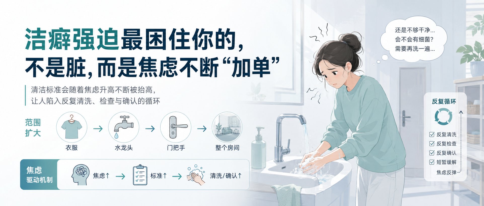 洁癖强迫最困住你的，不是脏，而是焦虑不断“加单”